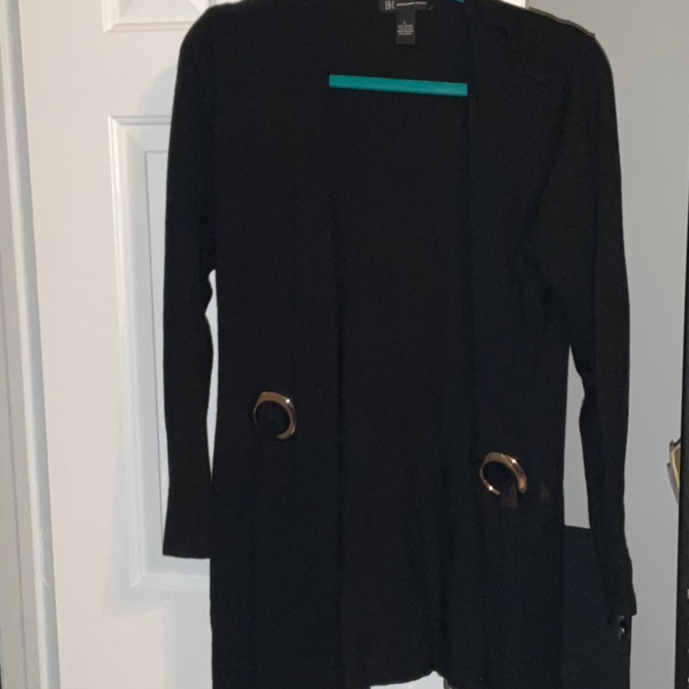 INC International Concepts Women's Cardigan Wrap Top Black Ties front Size Large
